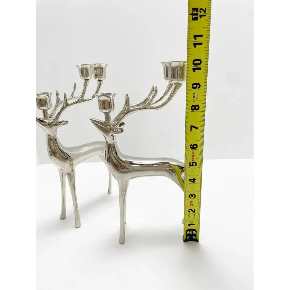 Pottery Barn Reindeer Candelabra Candles Sliver Stick Holder Holds 3 Christmas